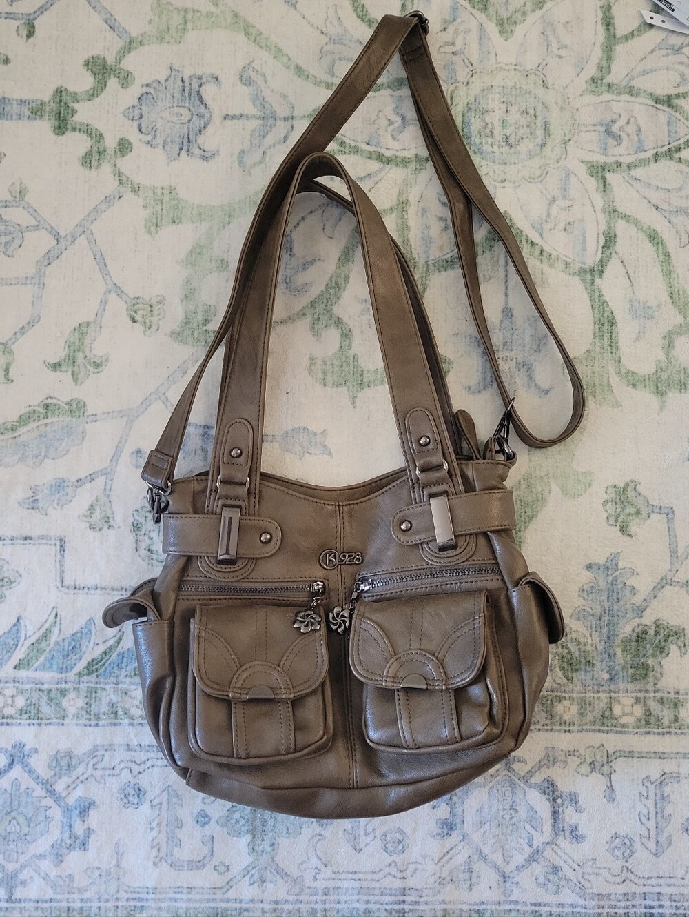 Taupe Multi-Pocket Shoulder Bag with Adjustable Strap